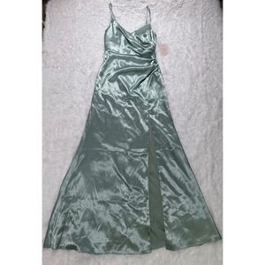 Birdy Grey Catherine Shiny Satin Sage Green Bridesmaid Maxi Dress - S